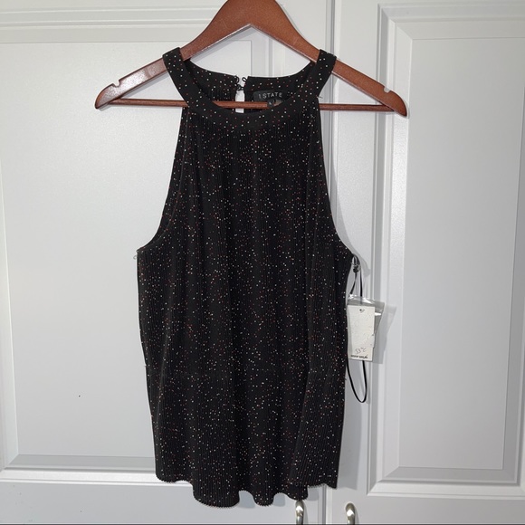 1.State Dot Print Pleated Halter Tank - Picture 2 of 4